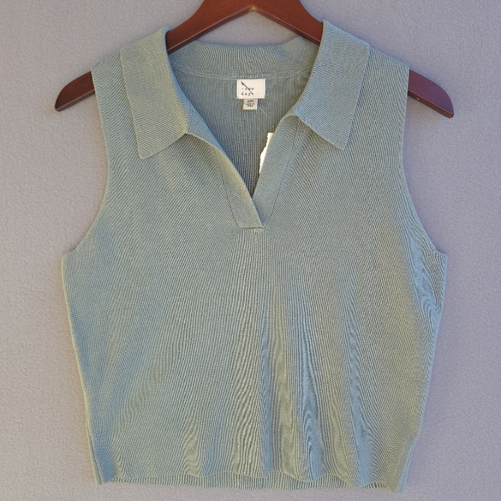 A New Day Sage Green Sleeveless Collared Knit Top XXL